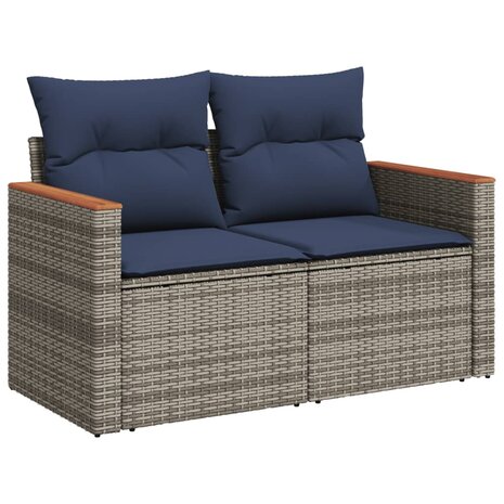 Tuinbank met kussens 2-zits poly rattan grijs