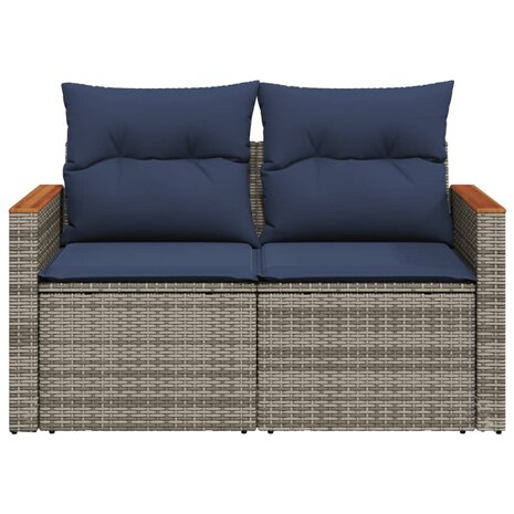Tuinbank met kussens 2-zits poly rattan grijs