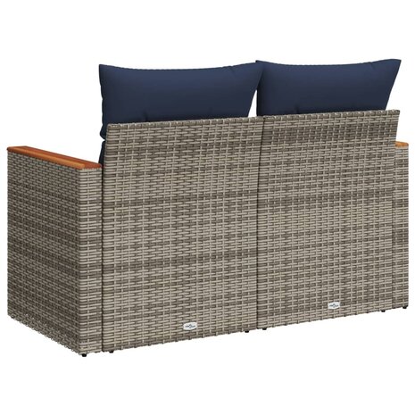 Tuinbank met kussens 2-zits poly rattan grijs