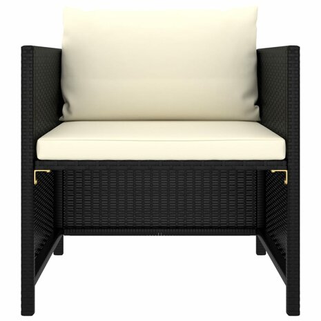 4-delige Loungeset met kussens poly rattan zwart