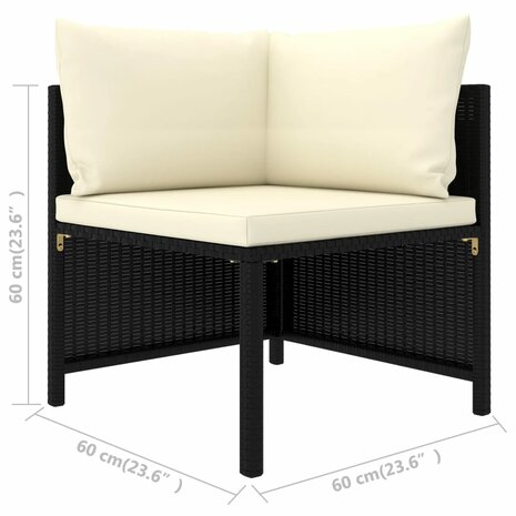 4-delige Loungeset met kussens poly rattan zwart