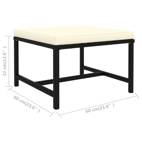 4-delige Loungeset met kussens poly rattan zwart