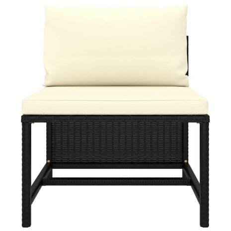 3-delige Loungeset met kussens poly rattan zwart