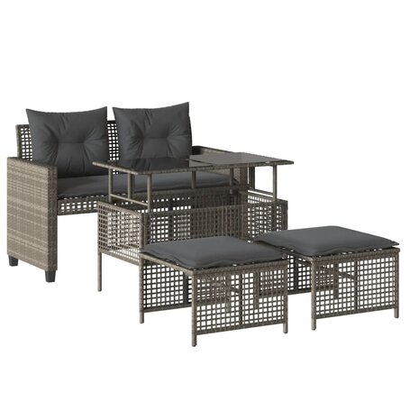 4-delige Loungeset met kussens poly rattan en glas lichtgrijs