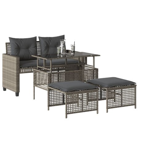 4-delige Loungeset met kussens poly rattan en glas lichtgrijs