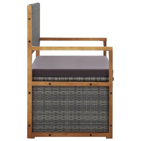 Opbergbankje 115 cm poly rattan en massief acaciahout grijs