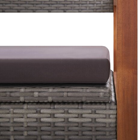 Opbergbankje 115 cm poly rattan en massief acaciahout grijs