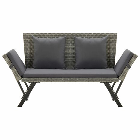 Tuinbankje met kussens 176 cm poly rattan grijs