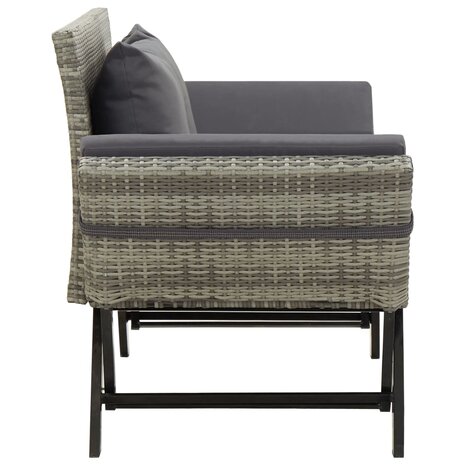 Tuinbankje met kussens 176 cm poly rattan grijs