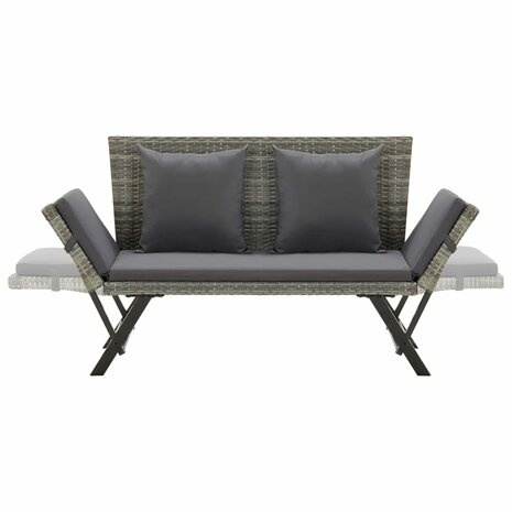 Tuinbankje met kussens 176 cm poly rattan grijs