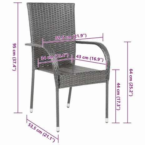 Tuinstoelen stapelbaar 4 st poly rattan grijs