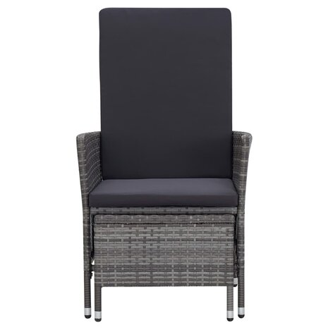 Tuinstoel verstelbaar met kussens poly rattan grijs