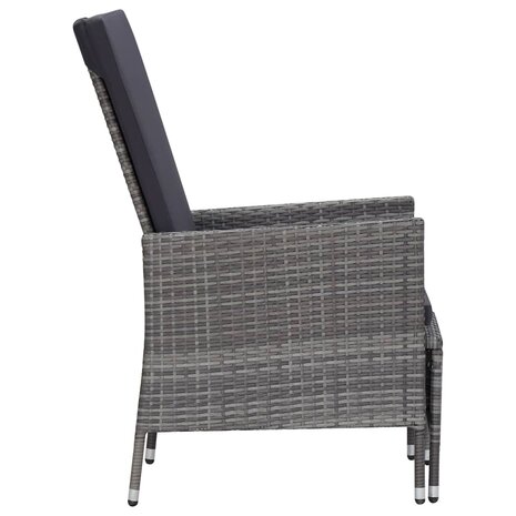 Tuinstoel verstelbaar met kussens poly rattan grijs