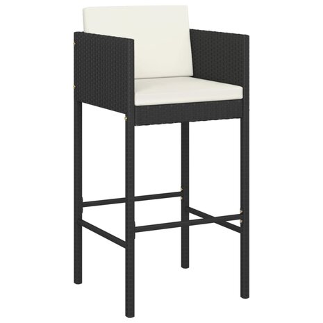 Barkrukken 4 st met kussens poly rattan zwart