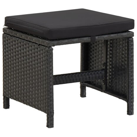 Tuinkrukken 4 st met kussens poly rattan zwart