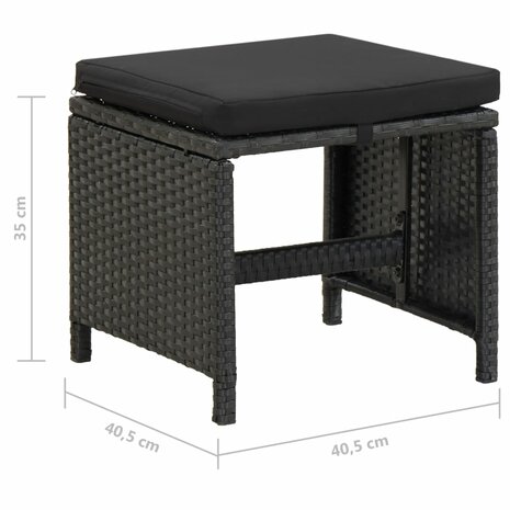 Tuinkrukken 4 st met kussens poly rattan zwart