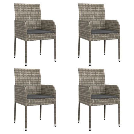 Tuinstoelen 4 st met kussens poly rattan grijs