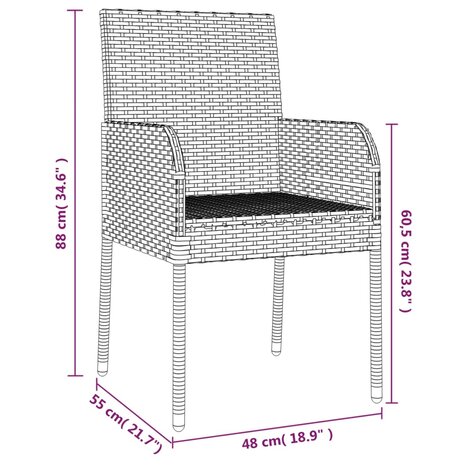 Tuinstoelen 4 st met kussens poly rattan grijs