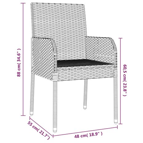 Tuinstoelen 4 st met kussens poly rattan zwart