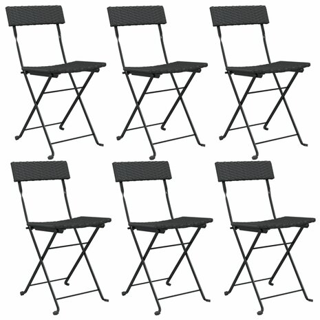 Bistrostoelen 6 st inklapbaar poly rattan en staal zwart