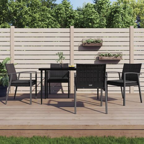 Tuinstoelen 4 st met kussens 56,5x57x83 cm poly rattan zwart