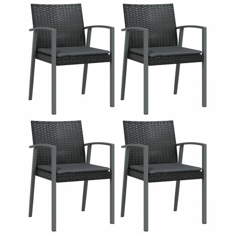 Tuinstoelen 4 st met kussens 56,5x57x83 cm poly rattan zwart