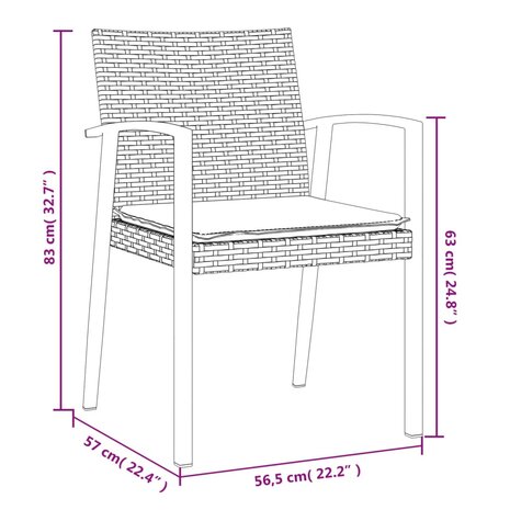 Tuinstoelen 4 st met kussens 56,5x57x83 cm poly rattan zwart