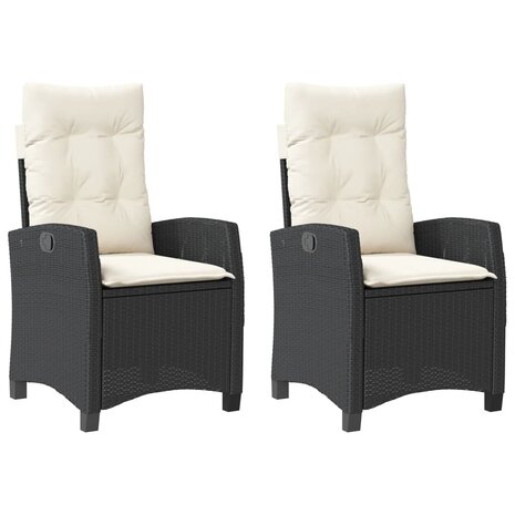 Tuinstoelen 2 st verstelbaar met kussens poly rattan zwart