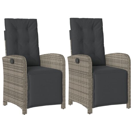 Tuinstoelen 2 st verstelbaar met voetensteun poly rattan grijs
