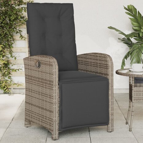 Tuinstoelen 2 st verstelbaar met voetensteun poly rattan grijs