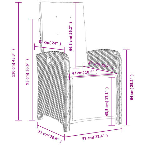 Tuinstoelen 2 st verstelbaar met voetensteun poly rattan grijs