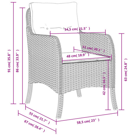 Tuinstoelen 2 st met kussens poly rattan lichtgrijs