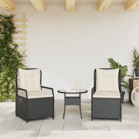 Tuinstoelen 2 st verstelbaar poly rattan zwart