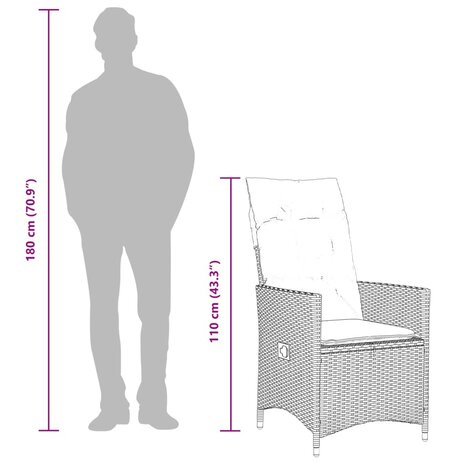 Tuinstoelen 2 st verstelbaar met kussens poly rattan grijs