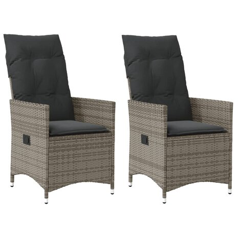 Tuinstoelen 2 st verstelbaar met kussens poly rattan grijs