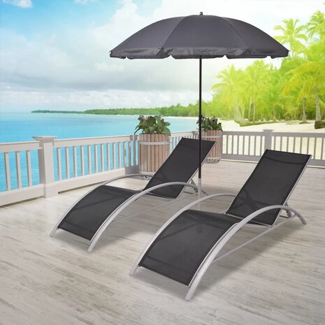 Ligbedden met parasol aluminium zwart