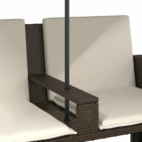 Tuinbank 2-zits met parasol en voetenbanken poly rattan bruin