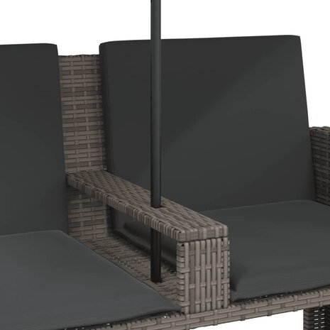 Tuinbank 2-zits met parasol en voetenbanken poly rattan grijs