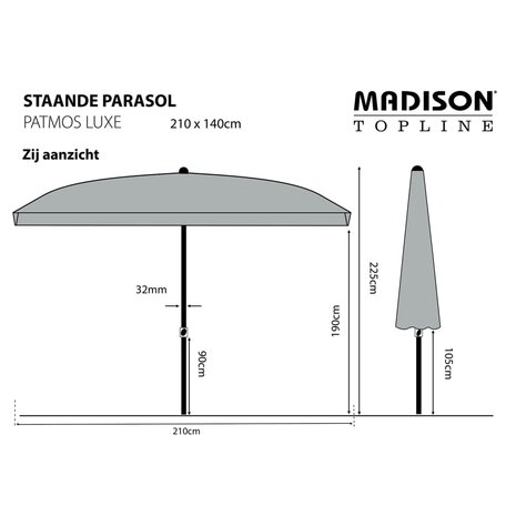 Parasol Patmos Luxe rechthoekig 210x140 cm grijs