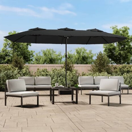 Parasol dubbel dak met LED 449x245 cm zwart