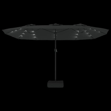 Parasol dubbel dak met LED 449x245 cm zwart