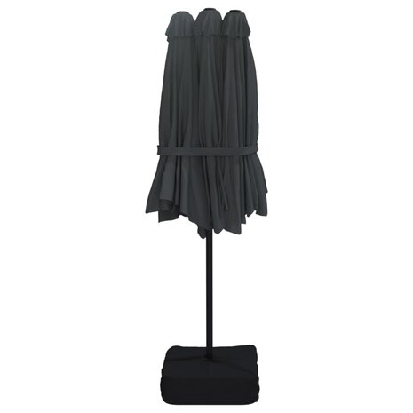 Parasol dubbel dak met LED 449x245 cm zwart