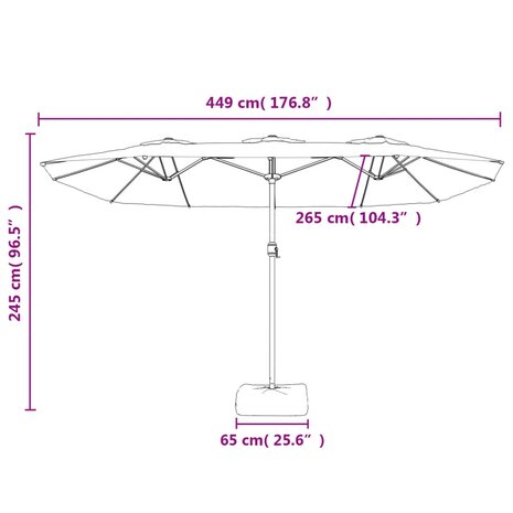 Parasol dubbel dak met LED 449x245 cm zwart