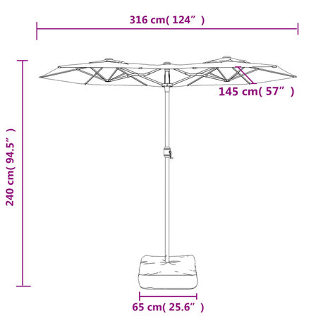 Parasol dubbel dak met LED 316x240 cm azuurblauw