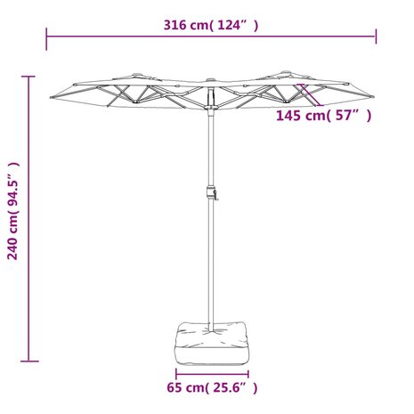 Parasol dubbel dak 316x240 cm zandwit
