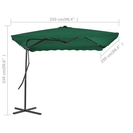 Parasol met stalen paal 250x250 cm groen