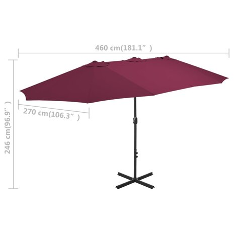 Parasol met aluminium paal 460x270 cm bordeauxrood