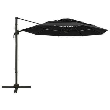 Parasol 4-laags met aluminium paal 3x3 m zwart