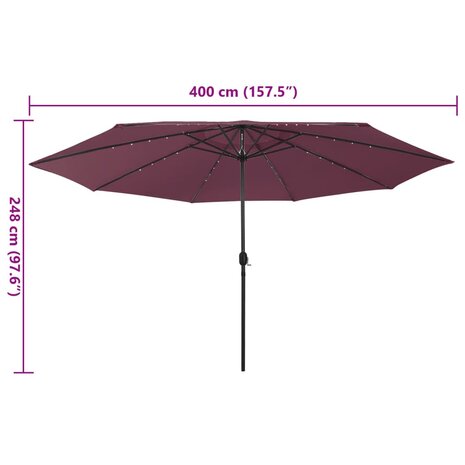 Parasol met LED-verlichting 400 cm bordeauxrood